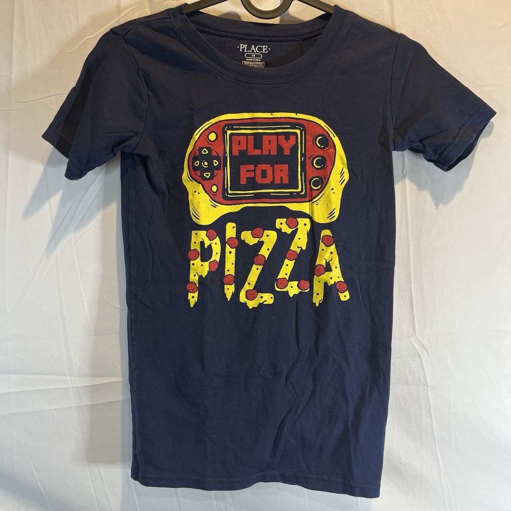 Blue Shirt Children's Place Play for Pizza Tshirt 14 Top‎ Gamer Video Game